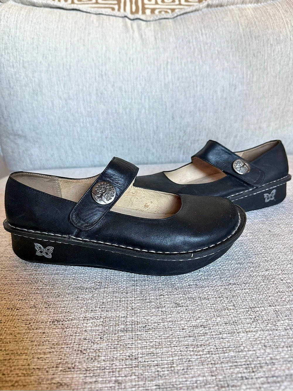 Alegria PAL-600 Black Leather Mary Jane Velcro Comfort Shoes EU 39